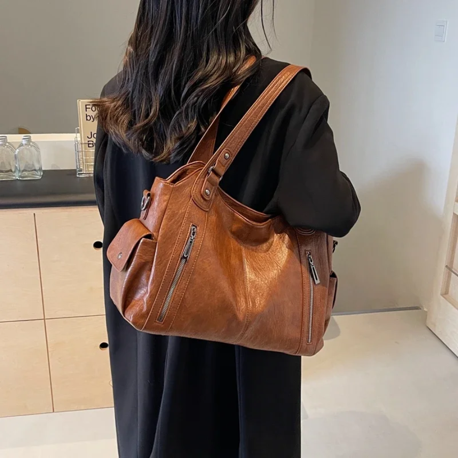 Shoulder Bag - PU Leather - Multi-Compartment - Adjustable Strap - Zip Pockets