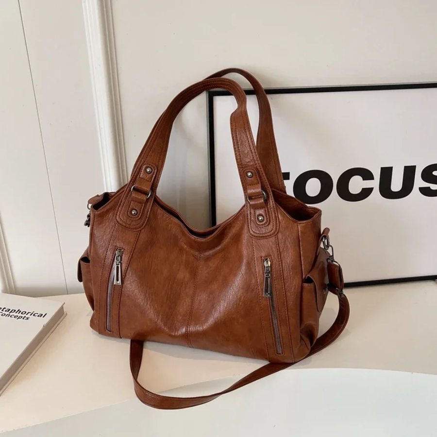 Shoulder Bag - PU Leather - Multi-Compartment - Adjustable Strap - Zip Pockets