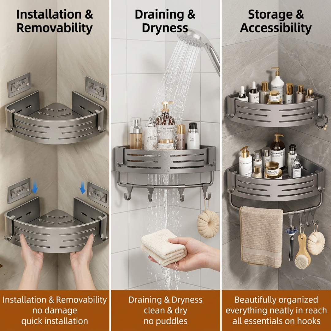 Shower Shelf 2-Piece Set | BathRack Corner Storage Organizer