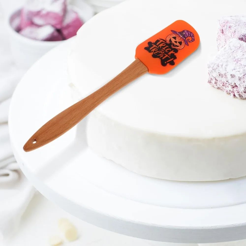 Silicone Baking Spatula Halloween Design | 5-Piece Set with Wooden Handles | Heat Resistant Non-Stick Scraper Tool