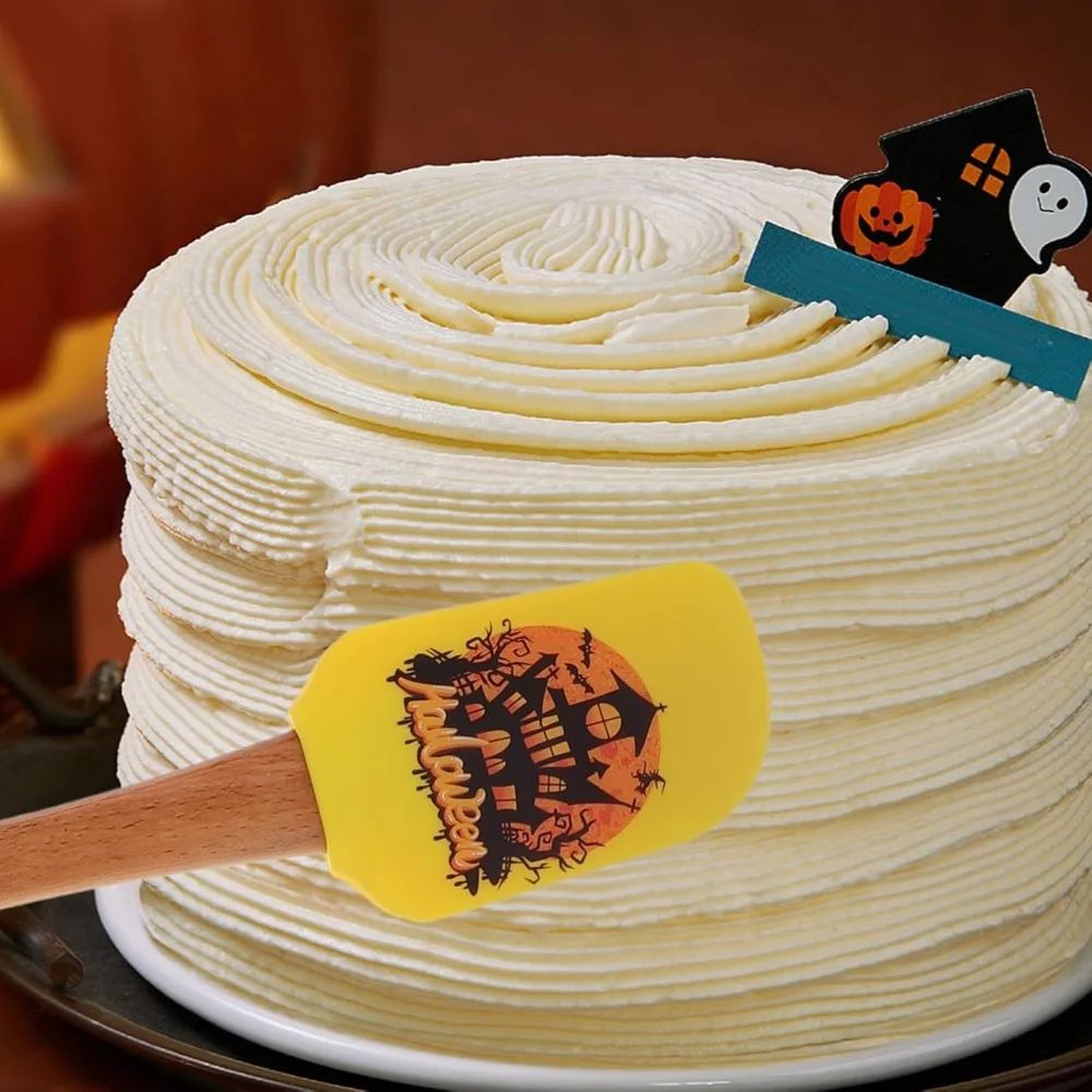 Silicone Baking Spatula Halloween Design | 5-Piece Set with Wooden Handles | Heat Resistant Non-Stick Scraper Tool