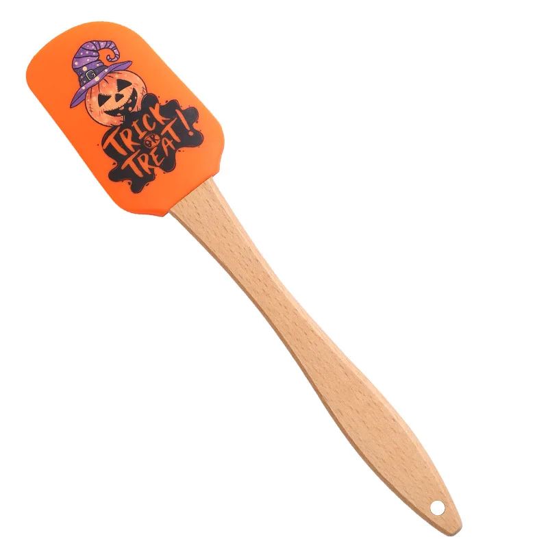 Silicone Baking Spatula Halloween Design | 5-Piece Set with Wooden Handles | Heat Resistant Non-Stick Scraper Tool