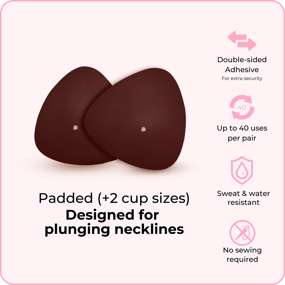 Silicone Breast Enhancer Inserts | Triangular Shape for Low V-Cut Tops | Double-Sided Adhesive, Boosts Up to 2 Cup Sizes