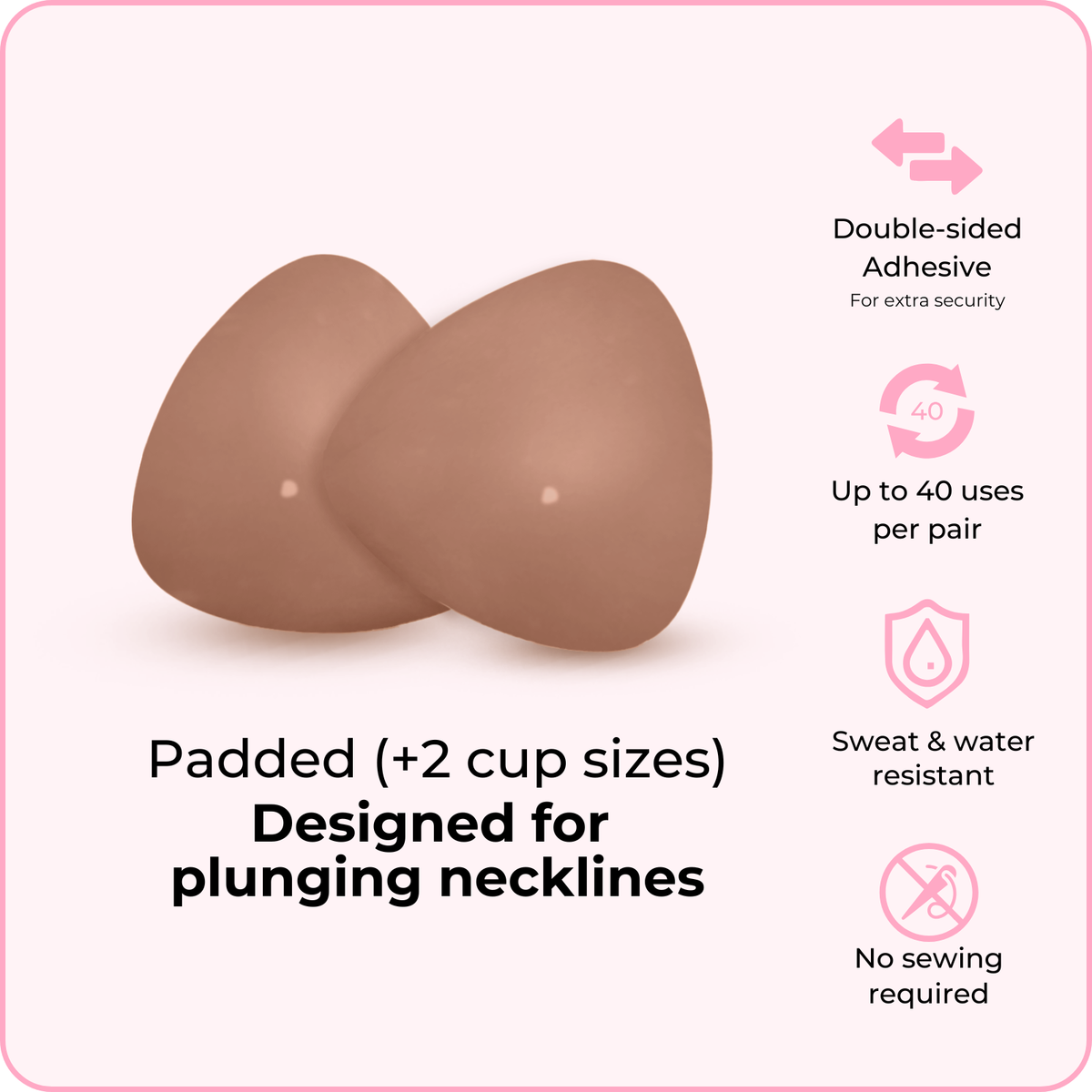 Silicone Breast Enhancer Inserts | Triangular Shape for Low V-Cut Tops | Double-Sided Adhesive, Boosts Up to 2 Cup Sizes