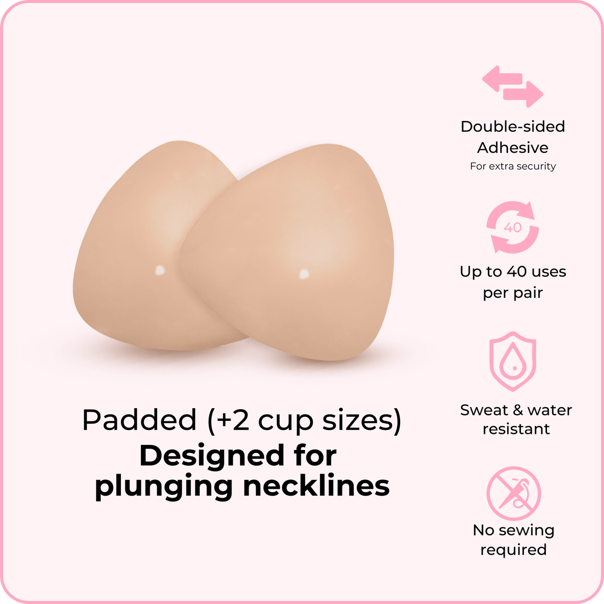 Silicone Breast Enhancer Inserts | Triangular Shape for Low V-Cut Tops | Double-Sided Adhesive, Boosts Up to 2 Cup Sizes