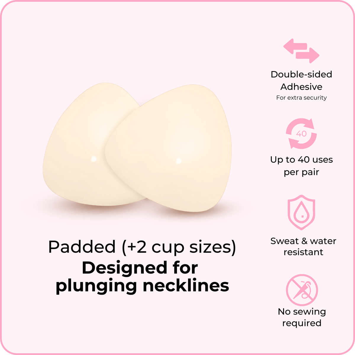 Silicone Breast Enhancer Inserts | Triangular Shape for Low V-Cut Tops | Double-Sided Adhesive, Boosts Up to 2 Cup Sizes