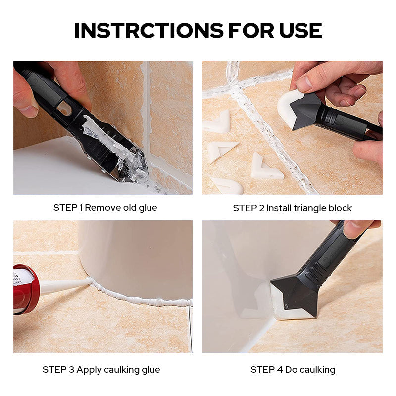 Silicone Caulking Tool Set | Stainless Steel Remover with 5 Exchangeable Pads | Smooth Sealant Finishing & Easy Cleanup