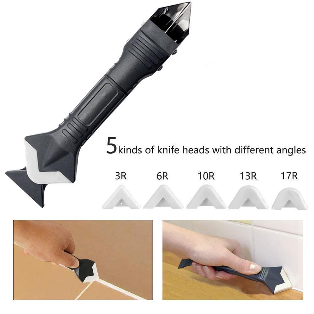 Silicone Caulking Tool Set | Stainless Steel Remover with 5 Exchangeable Pads | Smooth Sealant Finishing & Easy Cleanup