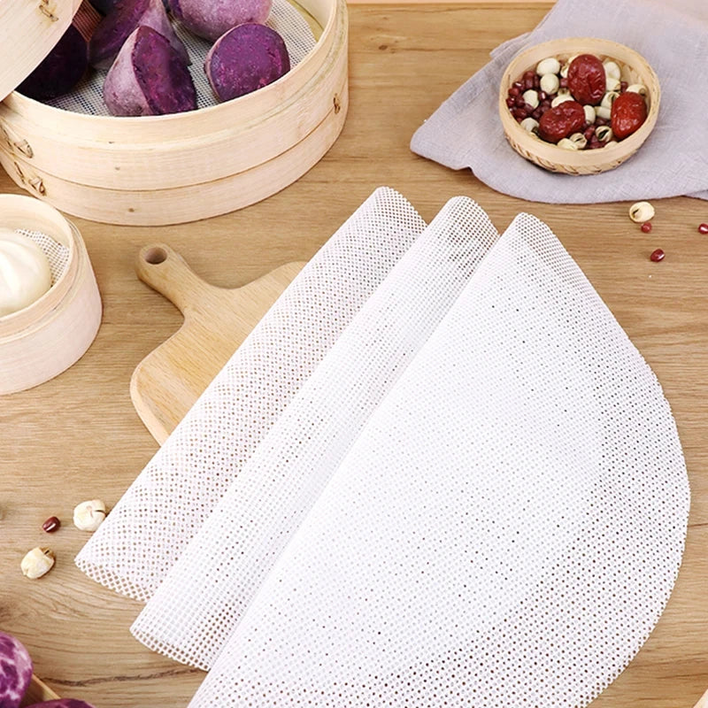 Silicone Steamer Liners Round 8/10/12 Inch | Set of 10, Non-Stick Mesh | Reusable Dehydrator Mats for Steaming & Baking