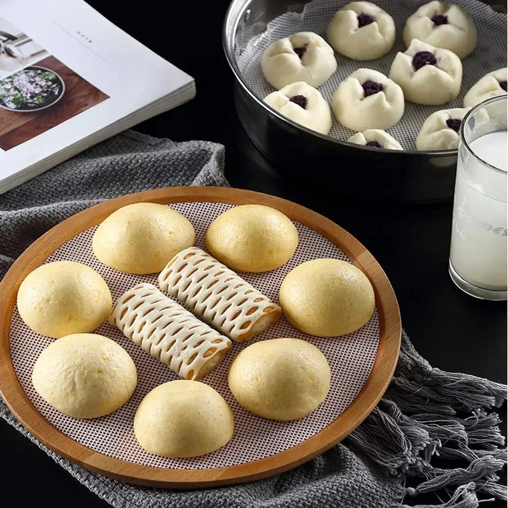 Silicone Steamer Liners Round 8/10/12 Inch | Set of 10, Non-Stick Mesh | Reusable Dehydrator Mats for Steaming & Baking