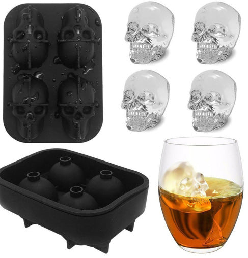 Skull Ice Cube Mold Silicone | 4-Cavity 3D Skull Design for Cocktails | Slow-Melting, Food-Safe, Dishwasher-Safe, Reusable