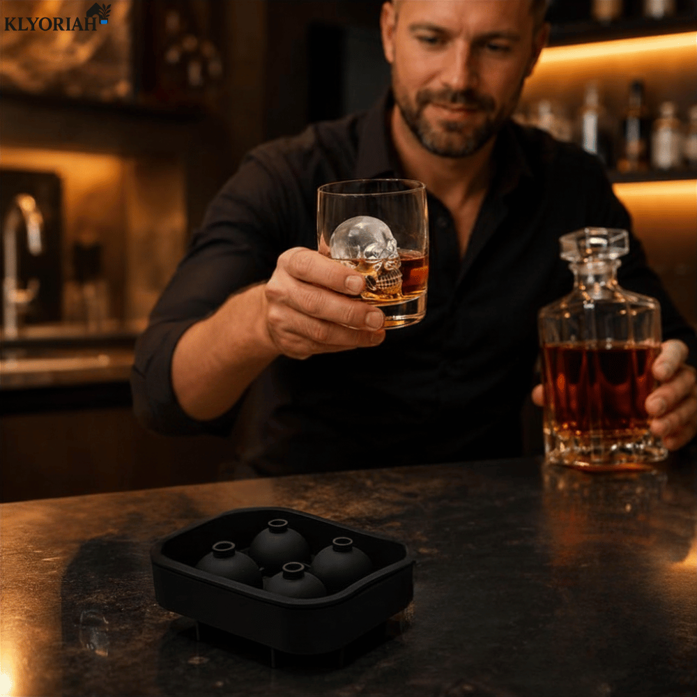 Skull Ice Cube Mold Silicone | 4-Cavity 3D Skull Design for Cocktails | Slow-Melting, Food-Safe, Dishwasher-Safe, Reusable