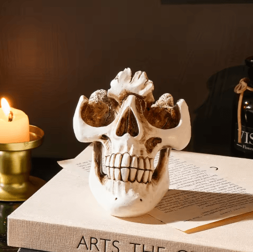 Skull Resin Glasses Holder | Halloween Decorative Storage Rack | Holds Eyeglasses & Sunglasses Securely on Desk or Shelf