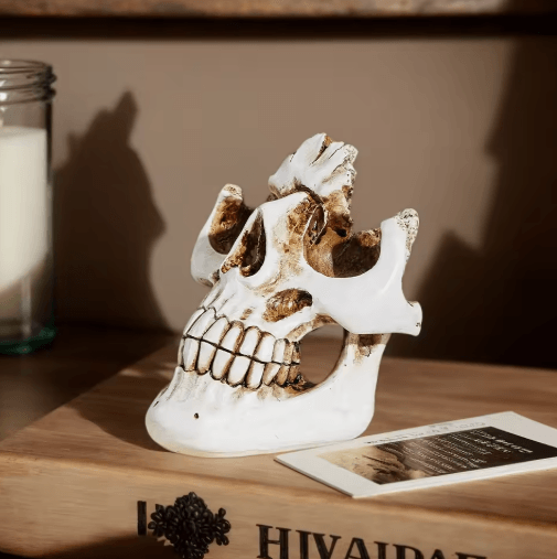 Skull Resin Glasses Holder | Halloween Decorative Storage Rack | Holds Eyeglasses & Sunglasses Securely on Desk or Shelf