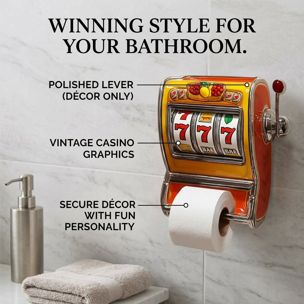 Slot Machine Toilet Roll Holder Plastic | Retro Arcade Style | Secure Fit for Standard Rolls, Easy-Clean Bathroom Accessory