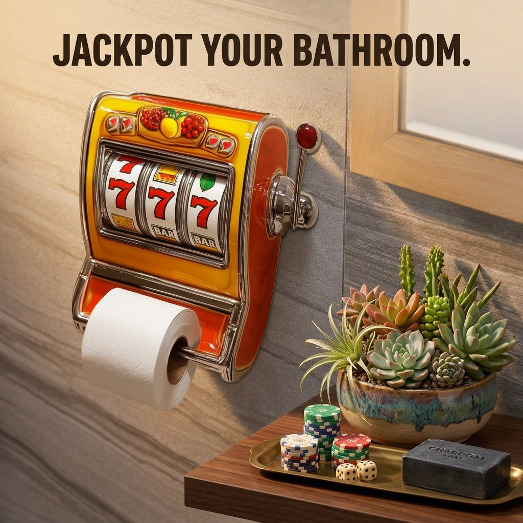 Slot Machine Toilet Roll Holder Plastic | Retro Arcade Style | Secure Fit for Standard Rolls, Easy-Clean Bathroom Accessory