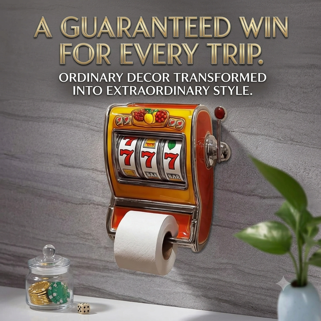 Slot Machine Toilet Roll Holder Plastic | Retro Arcade Style | Secure Fit for Standard Rolls, Easy-Clean Bathroom Accessory