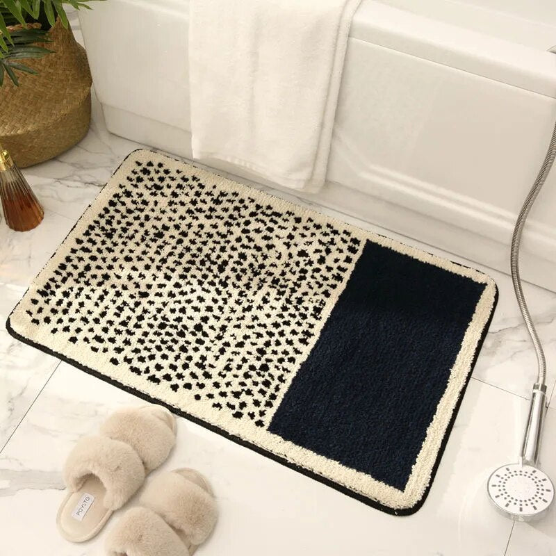 Small Bathroom Rug | Speckled Grid, Solid Block Panel