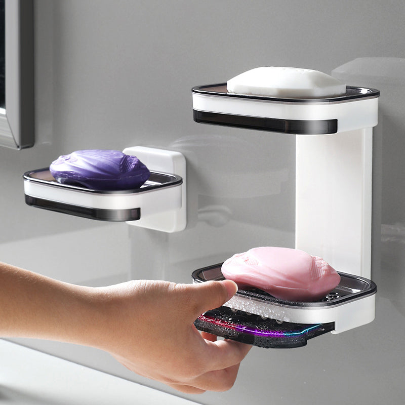 Soap Dish Self Adhesive Wall Mount | ABS Plastic, Black or Grey | Double Drainage Holes, No Drilling Required Ever