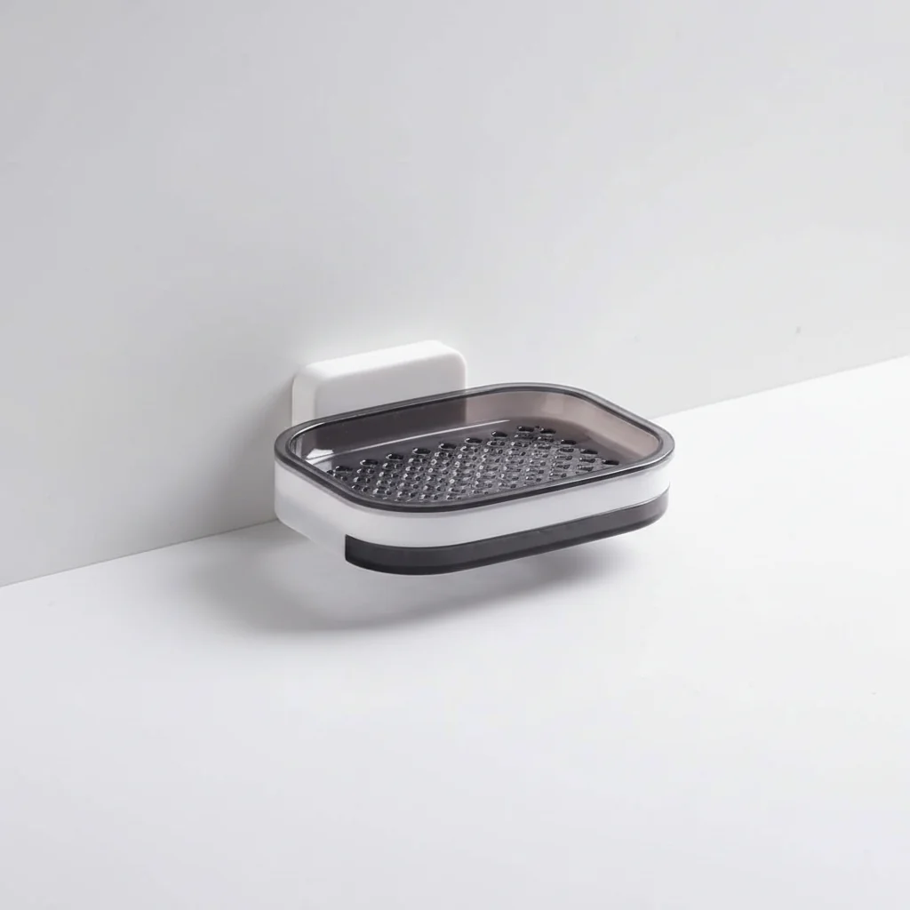 Soap Dish Self Adhesive Wall Mount | ABS Plastic, Black or Grey | Double Drainage Holes, No Drilling Required Ever