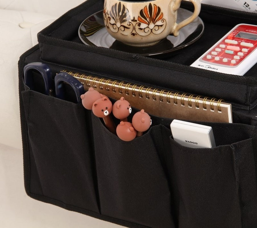 Sofa Armrest Organiser Oxford Fabric | Tray Attachment Holds Drinks & Snacks Steady | Reinforced Sides Stop Spills