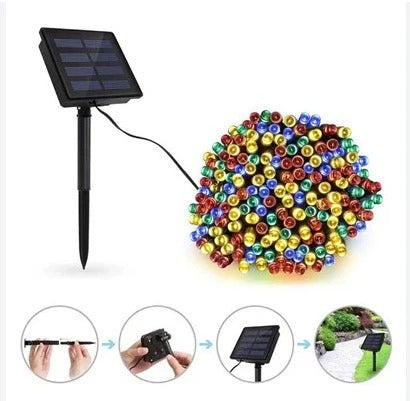 Solar Fairy Lights LED String | 8 Lighting Modes & Garden Spike Stand | IP65 Waterproof, Auto Dusk-to-Dawn Charging