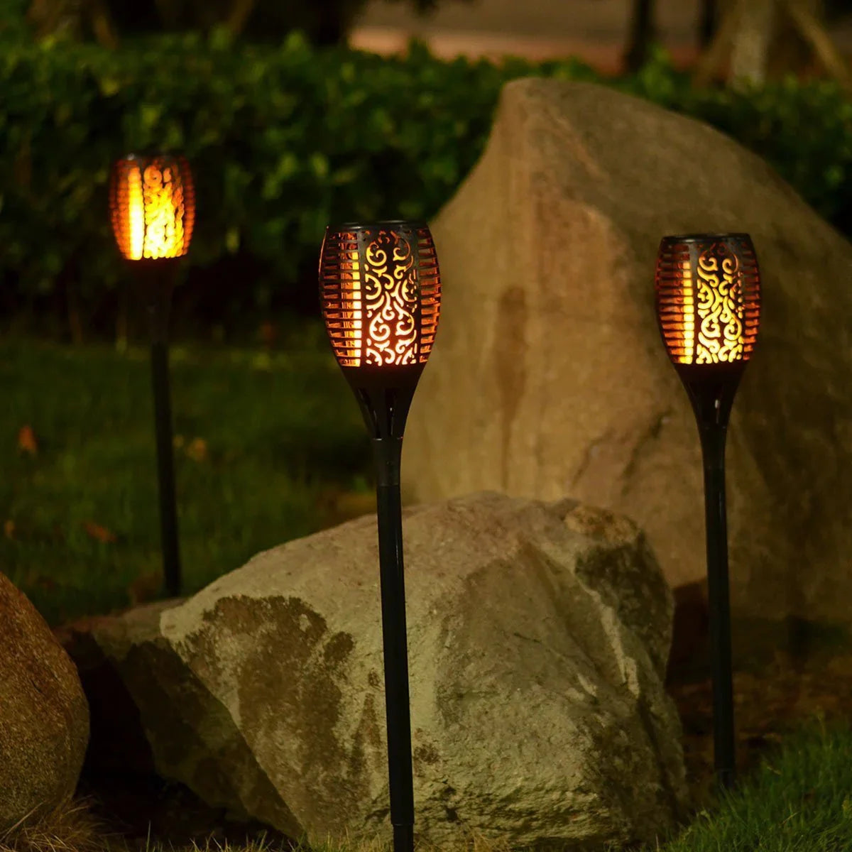 Solar Flame Garden Light | IP65 Weatherproof, No Wiring Needed | Metal Stake, 3 Sizes, 12-96 LED, 51-76 cm Tall