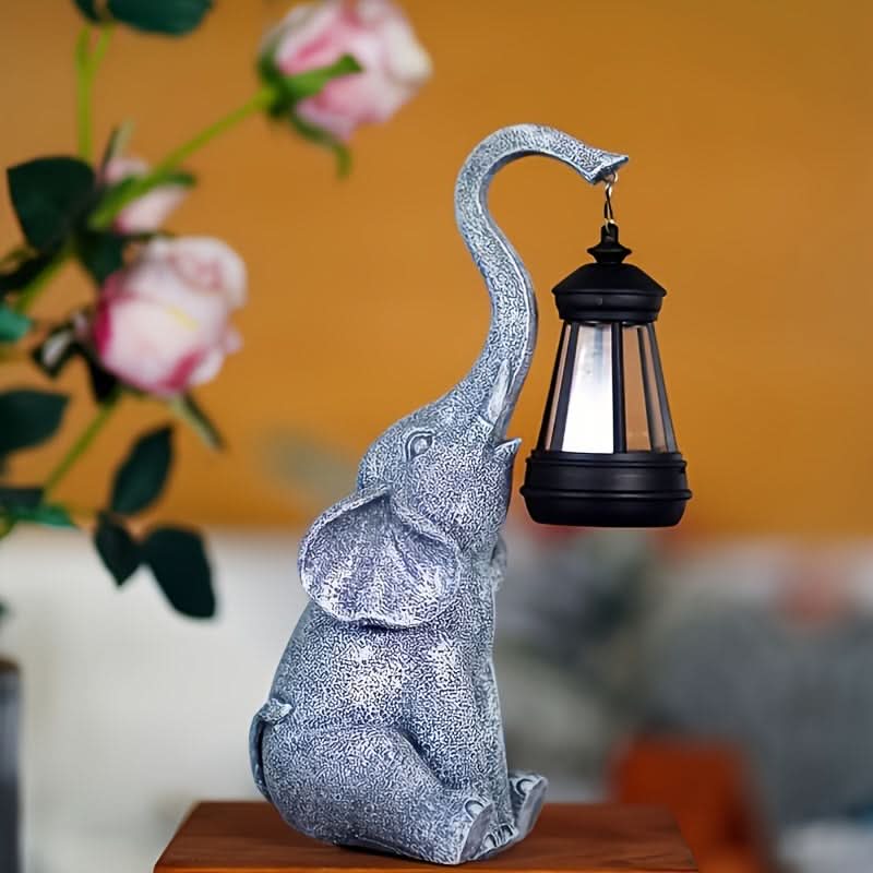 Solar Garden Lights Elephant Design - Resin - Solar-Powered - Outdoor Indoor - Delveno