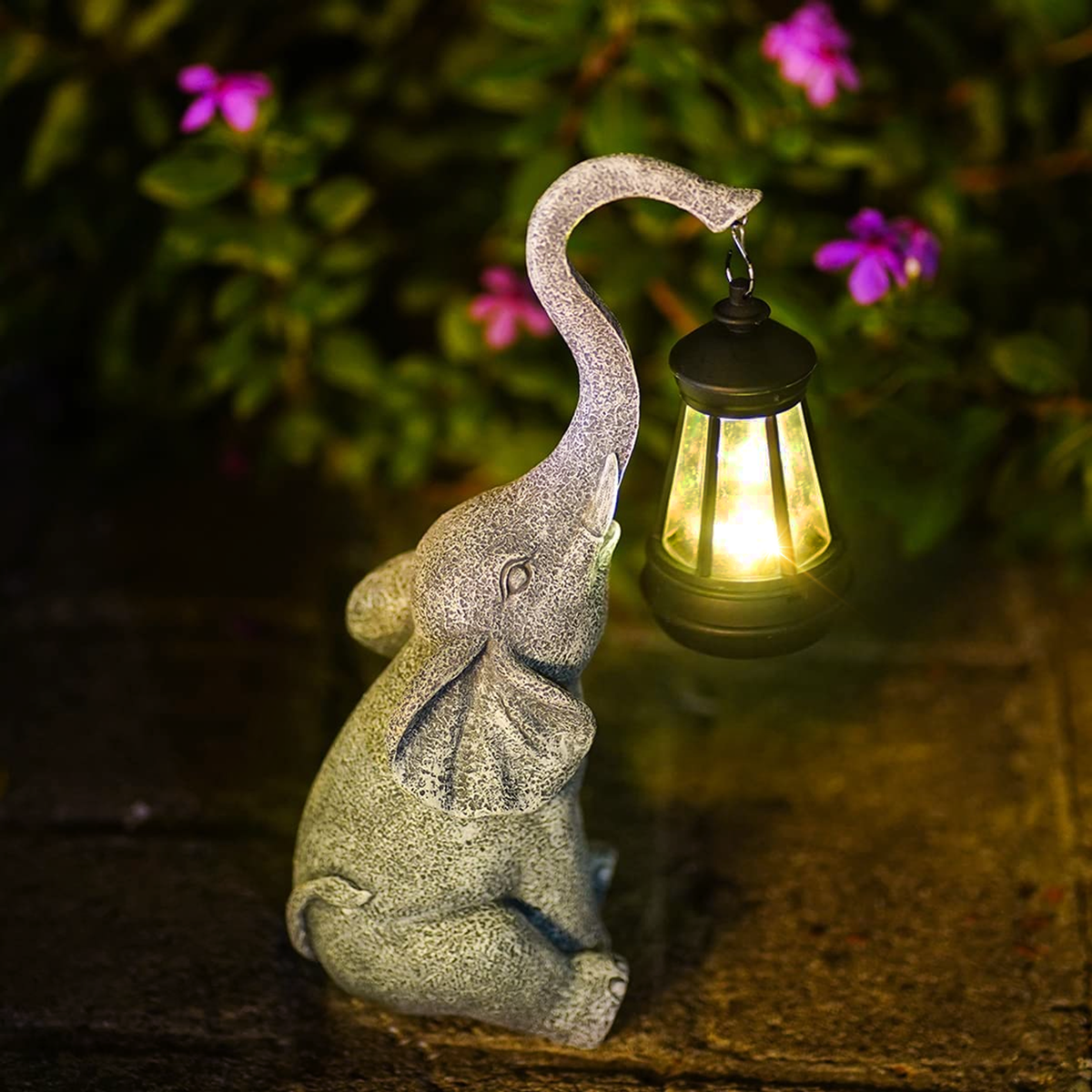 Solar Garden Lights Elephant Design - Resin - Solar-Powered - Outdoor Indoor - Delveno