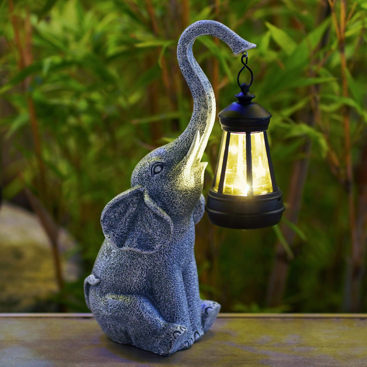 Solar Garden Lights Elephant Design - Resin - Solar-Powered - Outdoor Indoor - Delveno