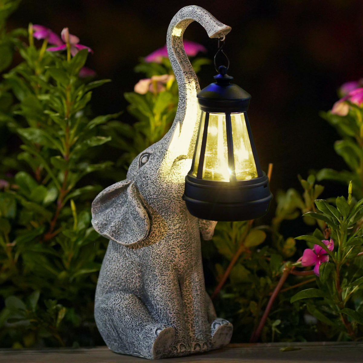Solar Garden Lights Elephant Design - Resin - Solar-Powered - Outdoor Indoor - Delveno