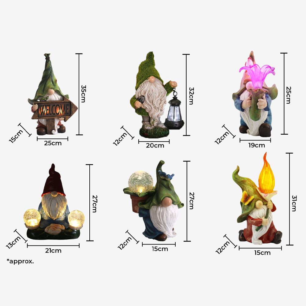 Solar Garden Lights Gnome Resin Outdoor Figure with Automatic Dusk Sensor