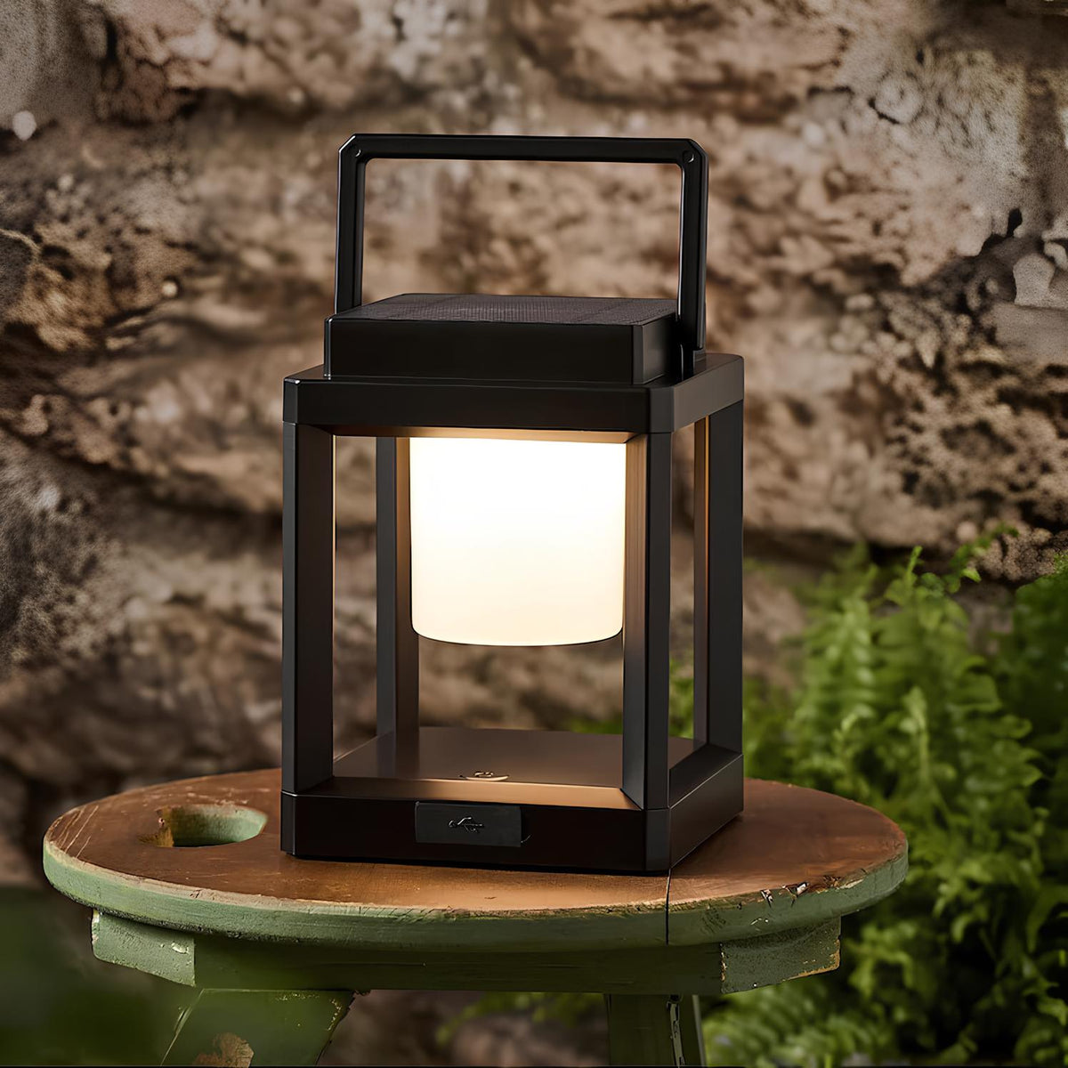 Solar Lantern, ABS, 13.5 x 13.5 x 18 cm | Solar & USB Charging, 3 Brightness Modes | IP44 Waterproof, Up to 10 Hours Runtime