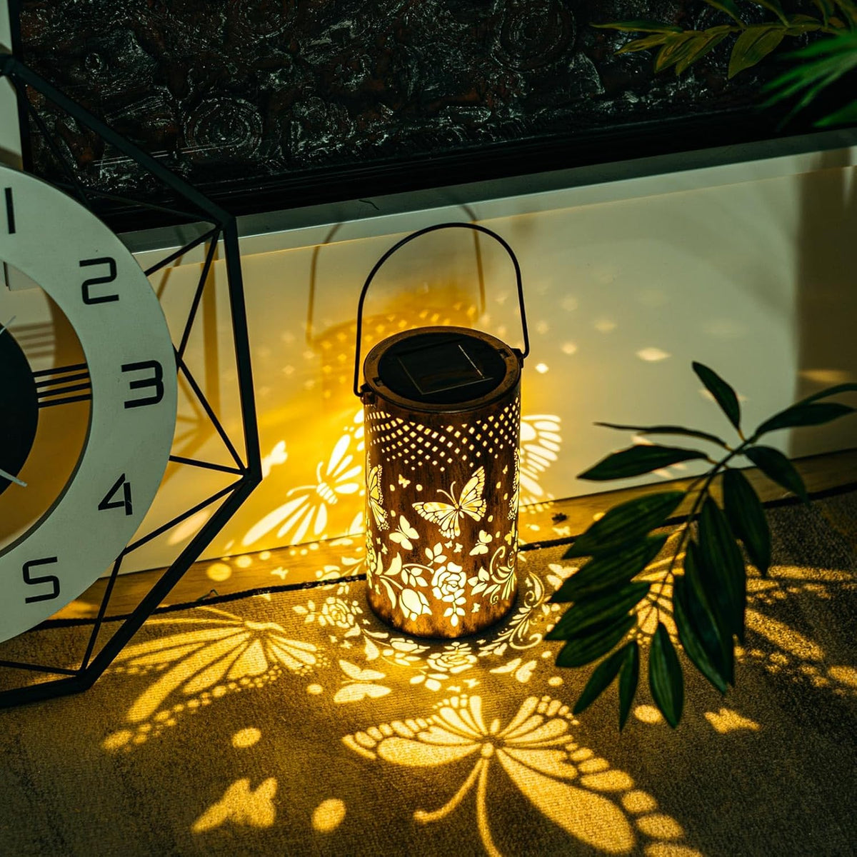 Solar Silhouette Lantern Iron | Sun Flower or Butterfly Cutout | IP55 Weatherproof, 8-12 Hour Warm White Glow