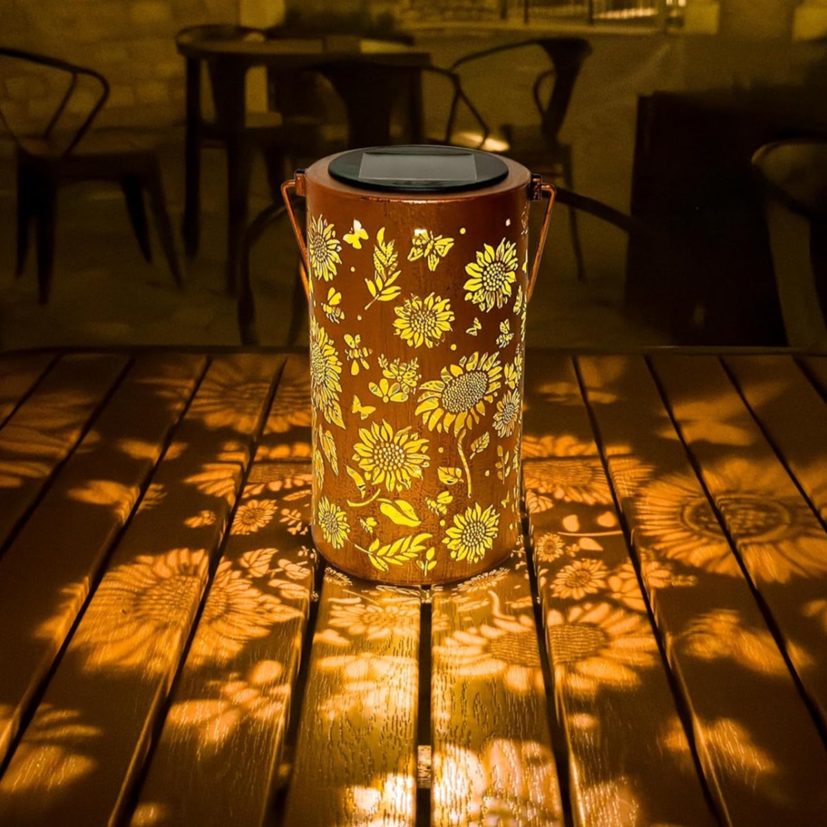 Solar Silhouette Lantern Iron | Sun Flower or Butterfly Cutout | IP55 Weatherproof, 8-12 Hour Warm White Glow