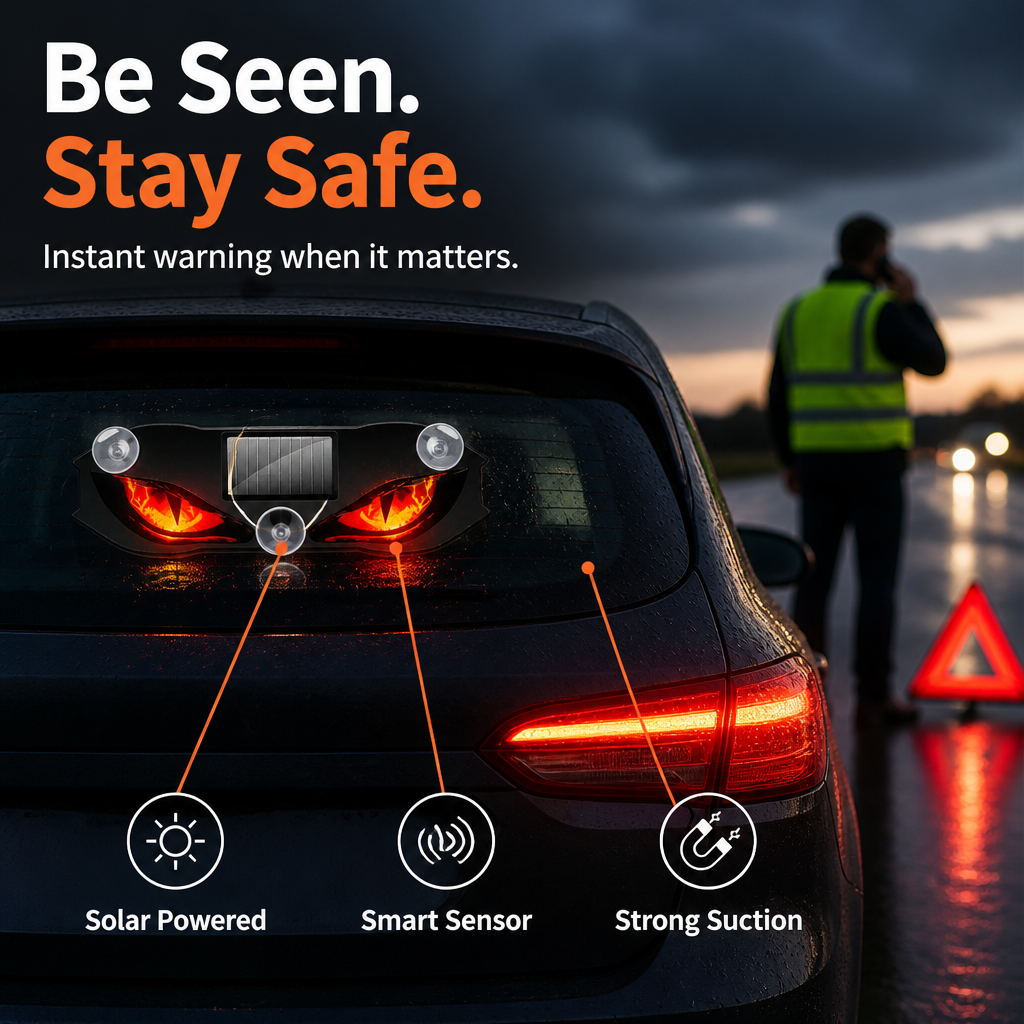 Solar Warning Light | Vibration Sensor Activation, No-Wiring Suction Mount | Dual Solar & USB Charging, 72-Hour Battery