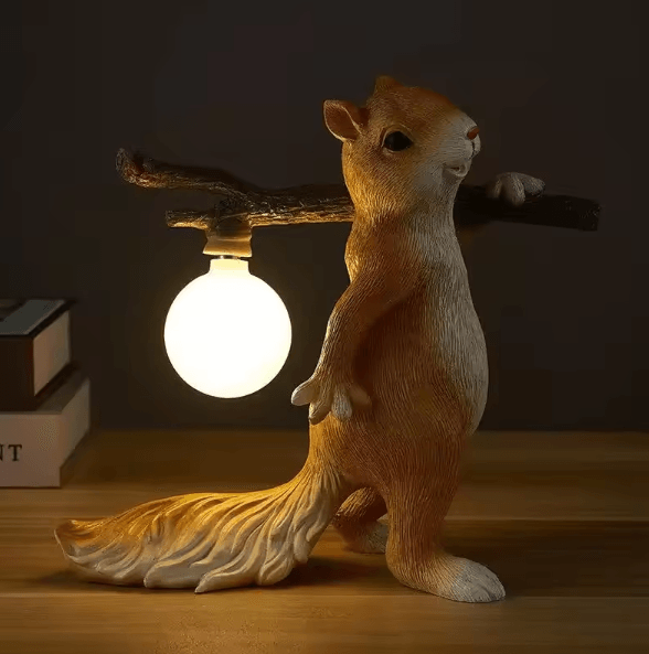 Squirrel Night Light Resin Cartoon Bedside Decor with Warm Ambient Glow