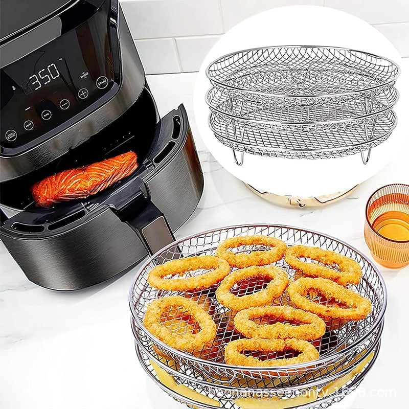 Stackable Air Fryer Rack 3-Tier Stainless Steel with Heat-Resistant Tongs