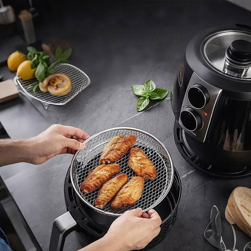 Stackable Air Fryer Rack 3-Tier Stainless Steel with Heat-Resistant Tongs