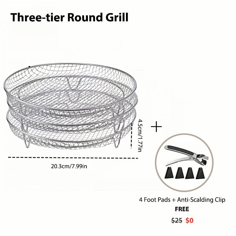 Stackable Air Fryer Rack 3-Tier Stainless Steel with Heat-Resistant Tongs