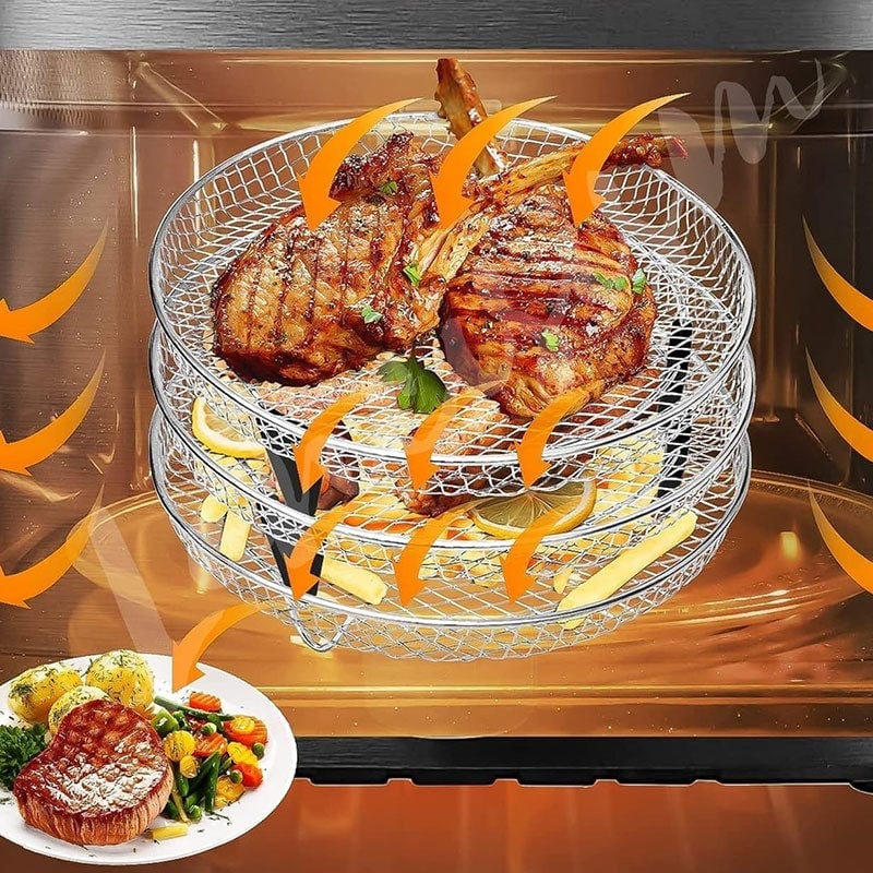Stackable Air Fryer Rack 3-Tier Stainless Steel with Heat-Resistant Tongs