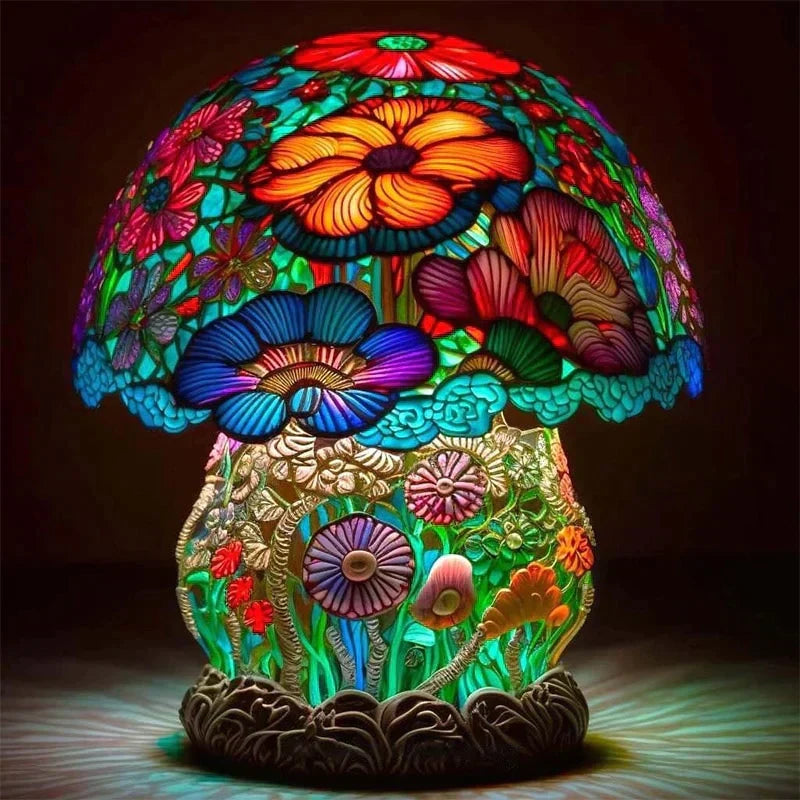 Stained Glass Table Lamp 45 cm | 8 Nature-Inspired Colour Designs | USB-Powered LED Glow for Home Décor, Bedside and Shelf