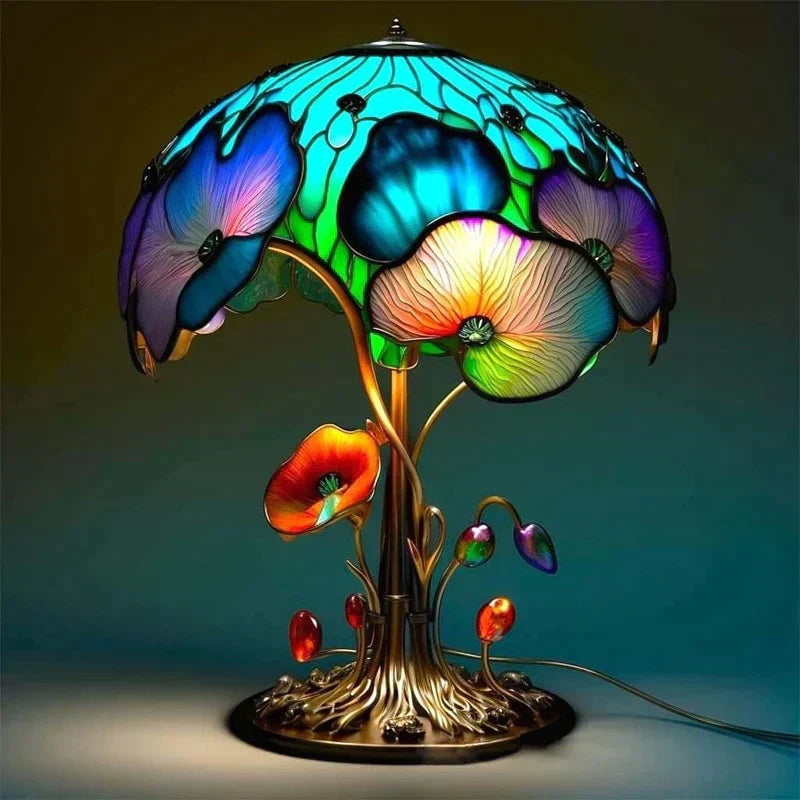 Stained Glass Table Lamp 45 cm | 8 Nature-Inspired Colour Designs | USB-Powered LED Glow for Home Décor, Bedside and Shelf