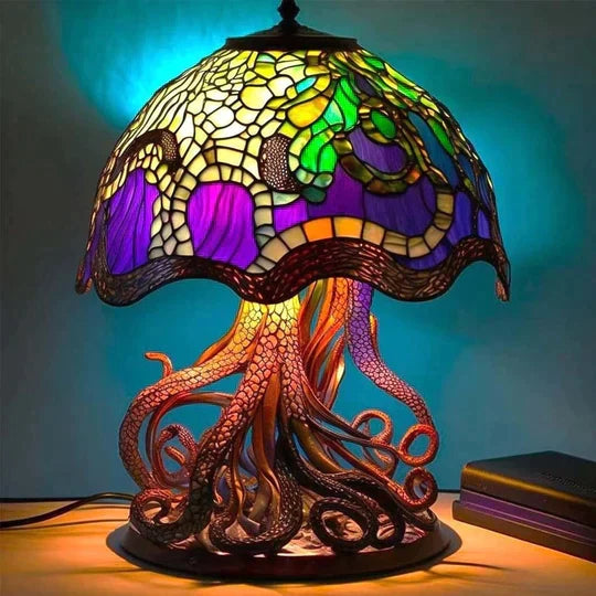 Stained Glass Table Lamp 45 cm | 8 Nature-Inspired Colour Designs | USB-Powered LED Glow for Home Décor, Bedside and Shelf