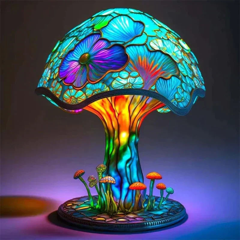 Stained Glass Table Lamp 45 cm | 8 Nature-Inspired Colour Designs | USB-Powered LED Glow for Home Décor, Bedside and Shelf