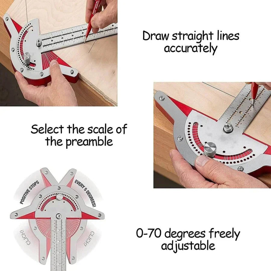 Stainless Steel Angle Ruler | Adjustable 0-70° Measuring Head | Satin-Finish Precision Tool for Woodworking & DIY