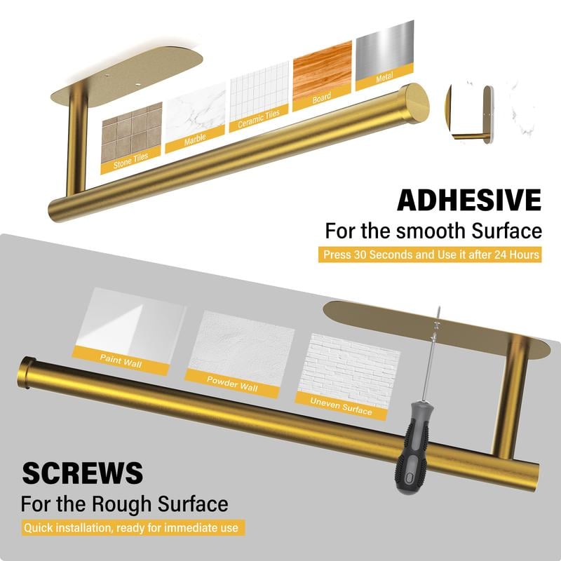 Stainless Steel Paper Towel Holder | Adhesive or Screw Mount Under Cabinet | Rust-Resistant Kitchen Storage Solution