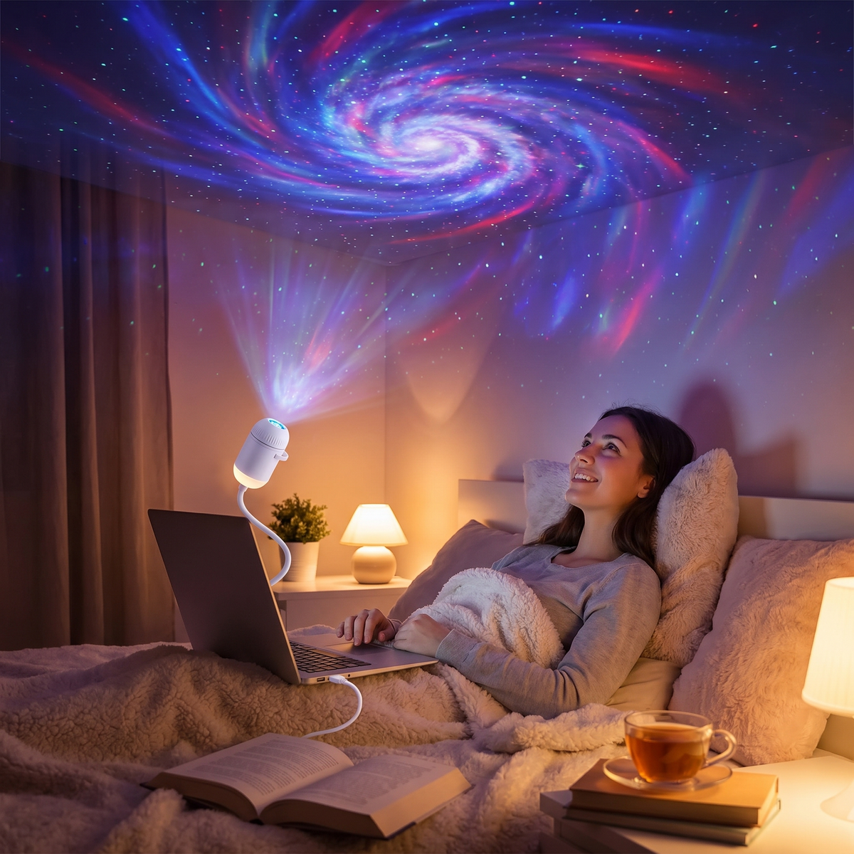Star Projector Lamp | Bendable USB Neck, Scene Discs