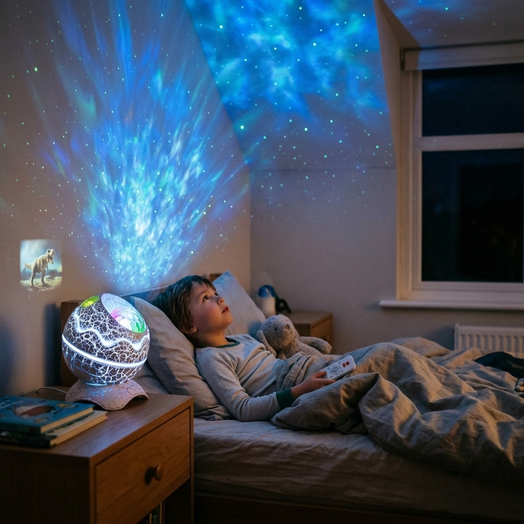 Star Projector Night Light Bluetooth Speaker | White, Gray | 33 Aurora Lighting Effects, USB Rechargeable White Noise