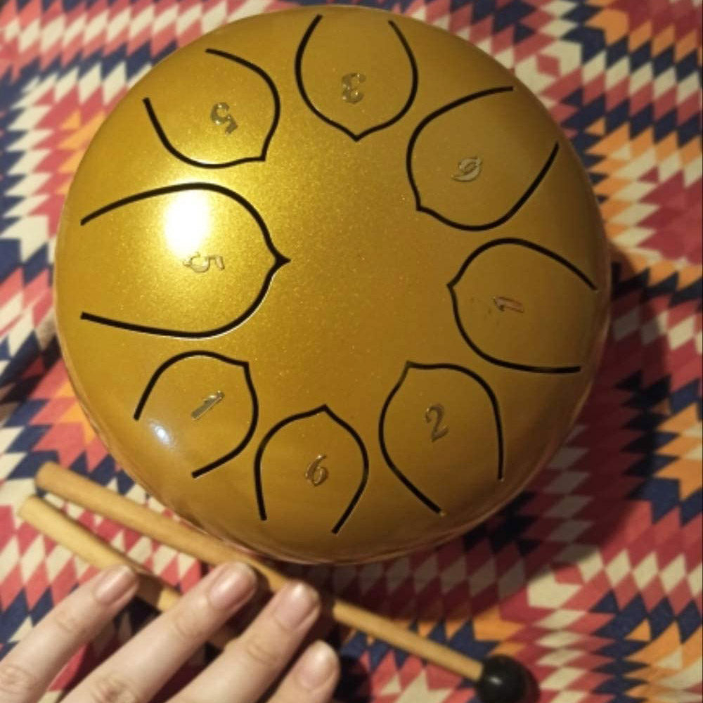 Steel Tongue Drum | 8 Note D Major Hand-Tuned | Portable Meditation Instrument with Drumsticks, Bag & Finger Covers